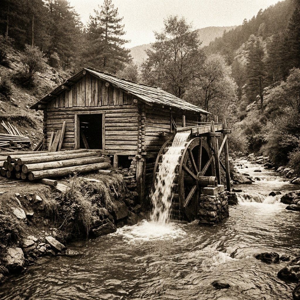 Historical Water-Powered Sawmill c. 1920